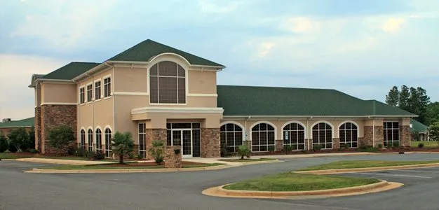 Commercial property with a broad low-slope roof area